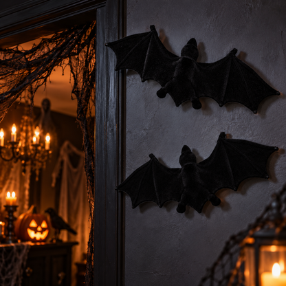 Fake Wild Black Bat Halloween Decorations - 2PC | Spooky Bat Props for Wall, Table & Haunted House Décor