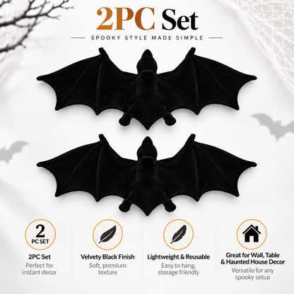 Fake Wild Black Bat Halloween Decorations - 2PC | Spooky Bat Props for Wall, Table & Haunted House Décor