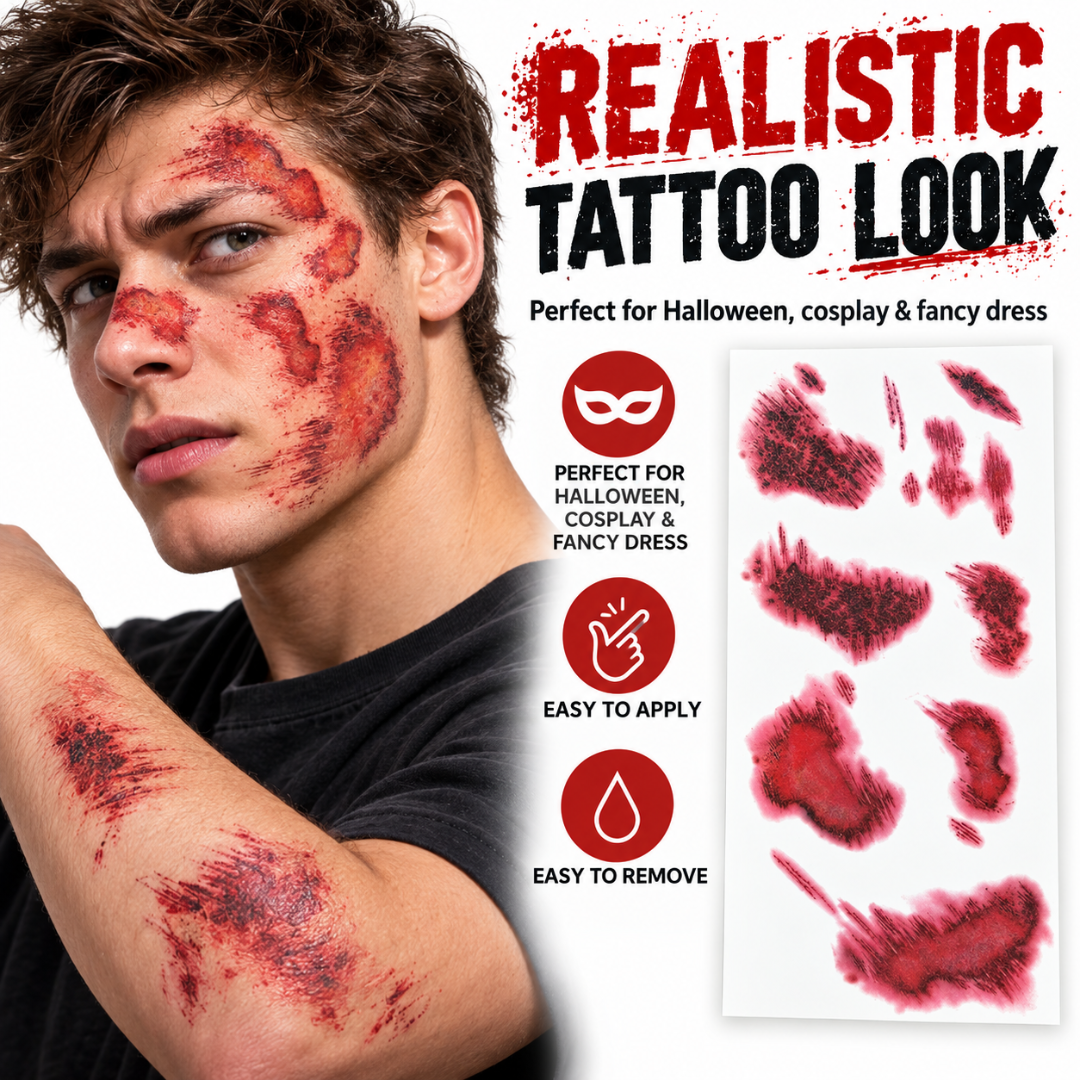 Bloody Face Scar Temporary Tattoo for Halloween Makeup & Costume