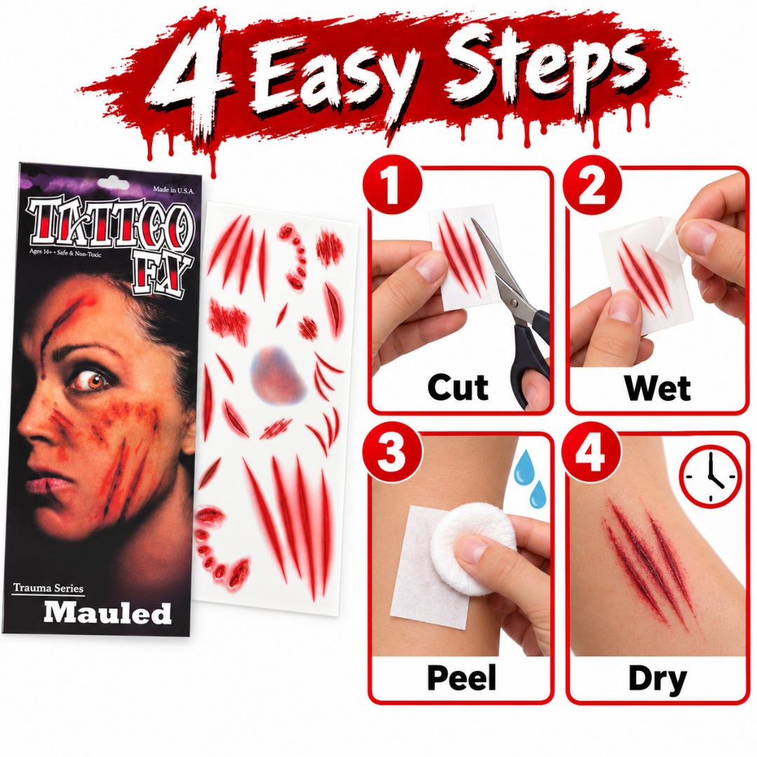Bloody Nail Scratch Temporary Tattoo for Halloween Makeup & Costume