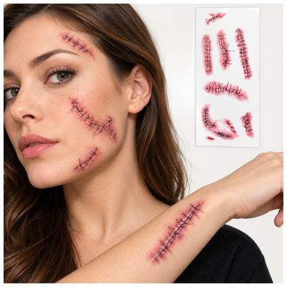 Bloody Stitches Design Temporary Tattoo for Halloween Makeup & Costume