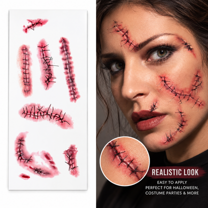 Bloody Stitches Design Temporary Tattoo for Halloween Makeup & Costume