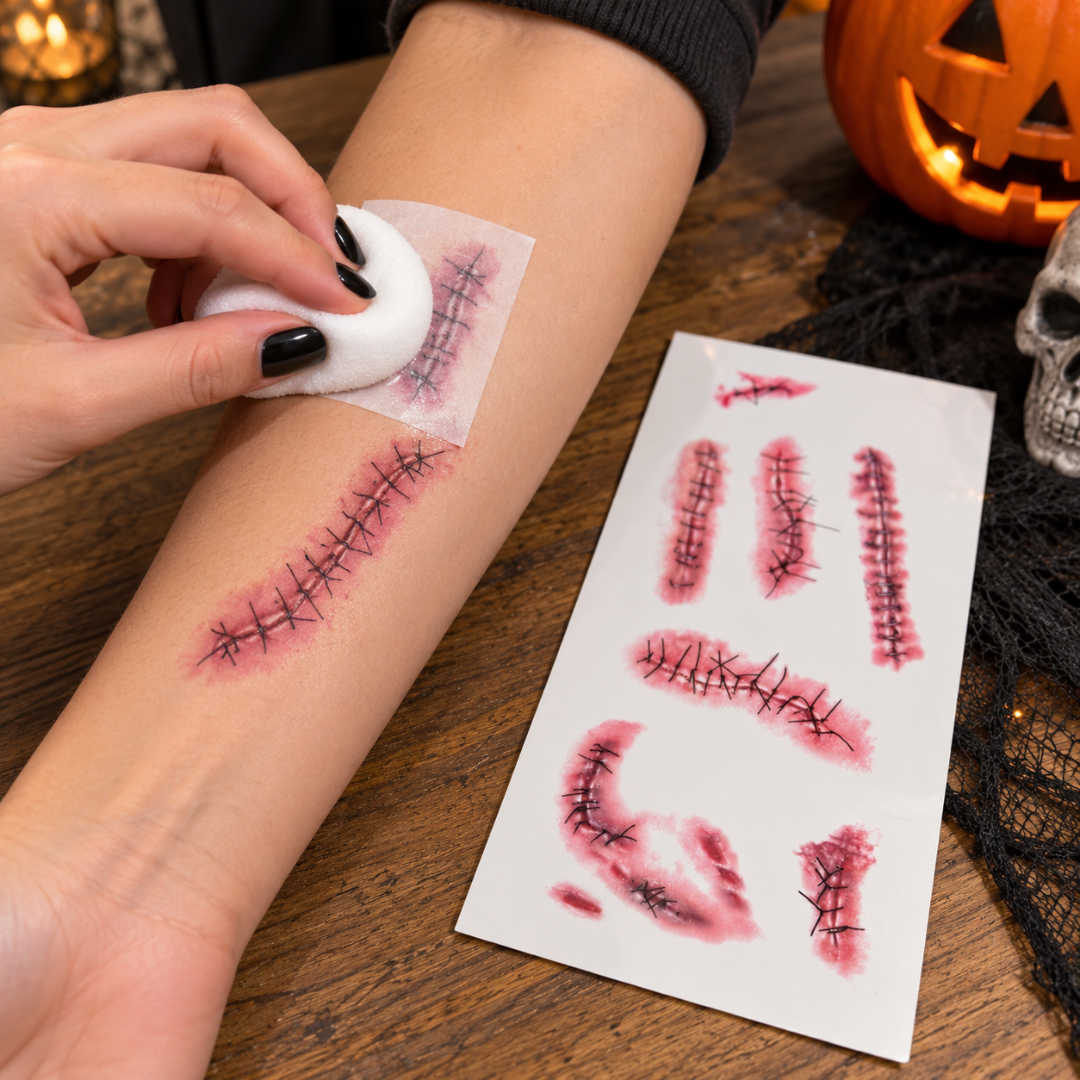 Bloody Stitches Design Temporary Tattoo for Halloween Makeup & Costume