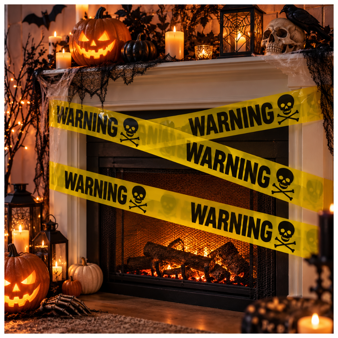 Warning Skull Tape Yellow & Black - 15FT | Halloween Caution Tape for Door, Wall & Haunted House Decoration