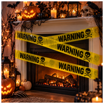 Warning Skull Tape Yellow & Black - 15FT | Halloween Caution Tape for Door, Wall & Haunted House Decoration