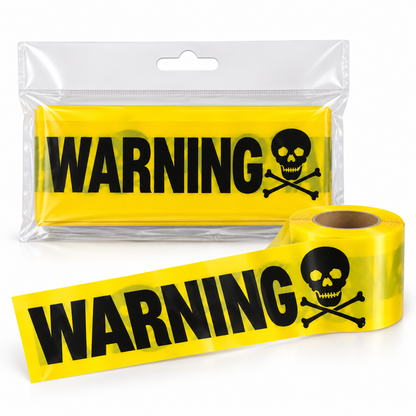 Warning Skull Tape Yellow & Black - 15FT | Halloween Caution Tape for Door, Wall & Haunted House Decoration