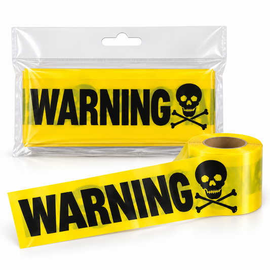 Warning Skull Tape Yellow & Black - 15FT | Halloween Caution Tape for Door, Wall & Haunted House Decoration