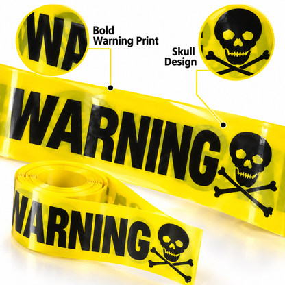 Warning Skull Tape Yellow & Black - 15FT | Halloween Caution Tape for Door, Wall & Haunted House Decoration