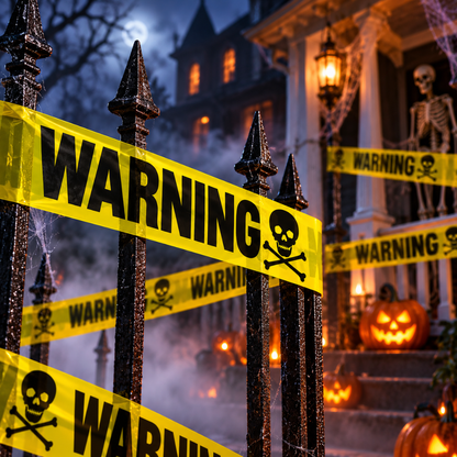 Warning Skull Tape Yellow & Black - 15FT | Halloween Caution Tape for Door, Wall & Haunted House Decoration