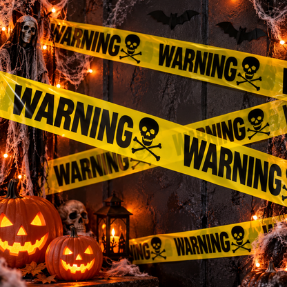 Warning Skull Tape Yellow & Black - 15FT | Halloween Caution Tape for Door, Wall & Haunted House Decoration