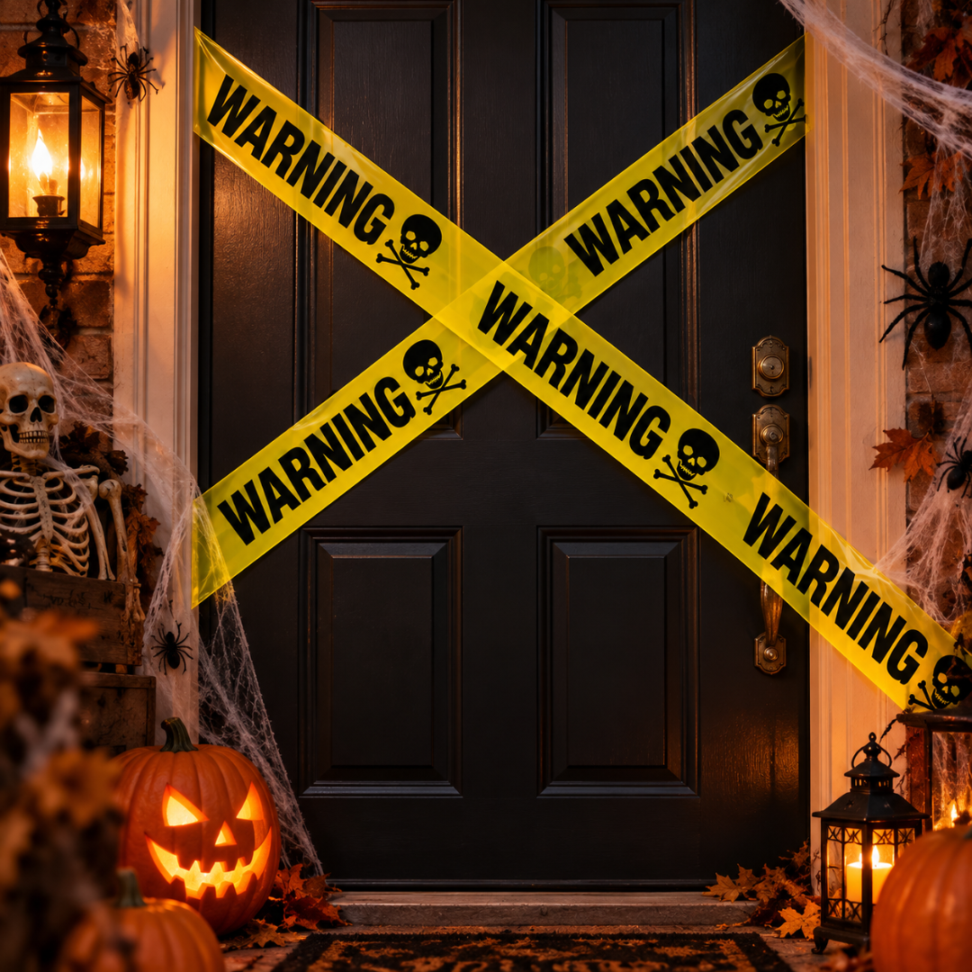 Warning Skull Tape Yellow & Black - 15FT | Halloween Caution Tape for Door, Wall & Haunted House Decoration