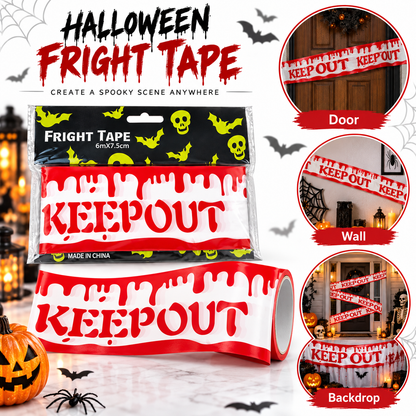 Bloody Keep Out Tape Red & White - 15FT | Halloween Caution Tape for Door, Wall & Haunted House Decoration