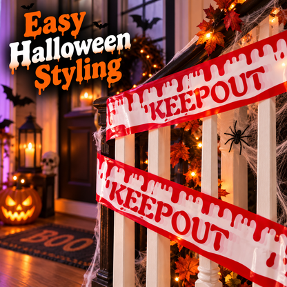 Bloody Keep Out Tape Red & White - 15FT | Halloween Caution Tape for Door, Wall & Haunted House Decoration