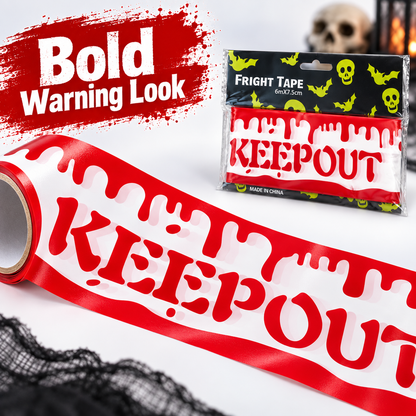 Bloody Keep Out Tape Red & White - 15FT | Halloween Caution Tape for Door, Wall & Haunted House Decoration