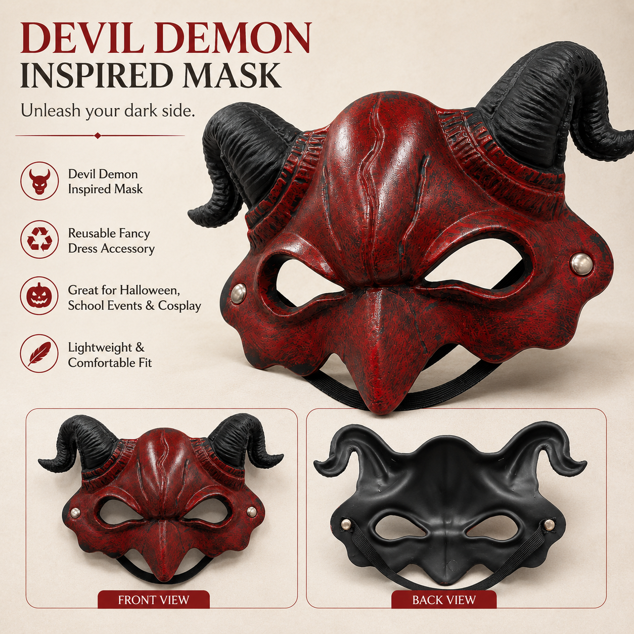 Dracula Mask Red Half for Adults / Kids
