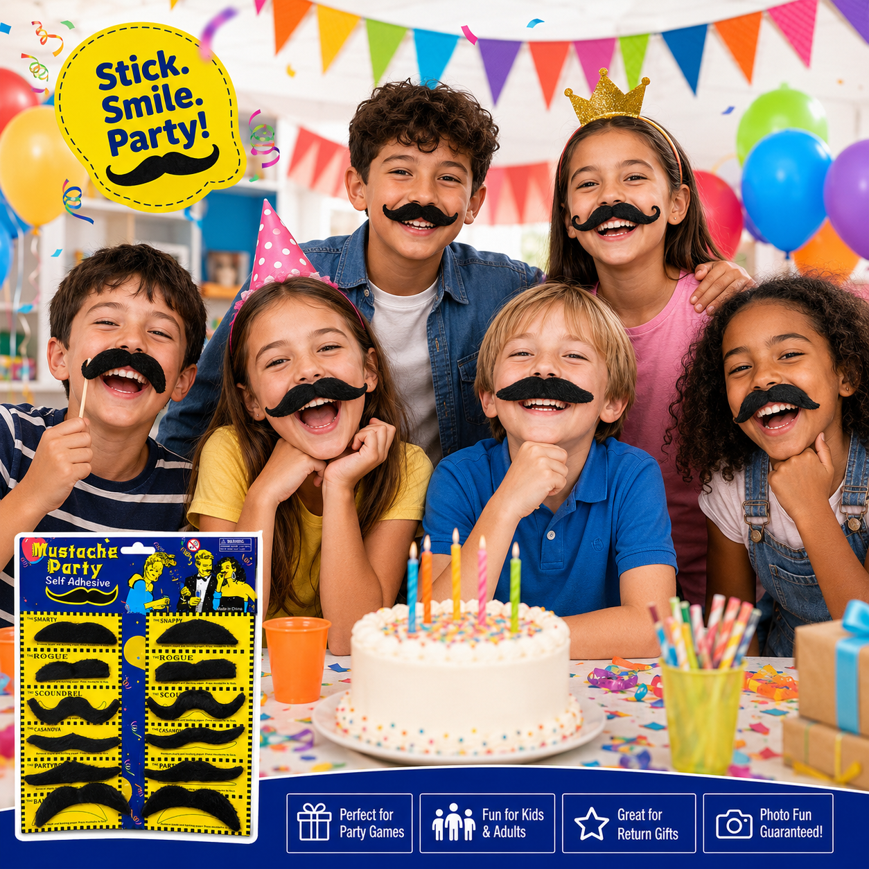 Fake Moustaches Black - 12PC