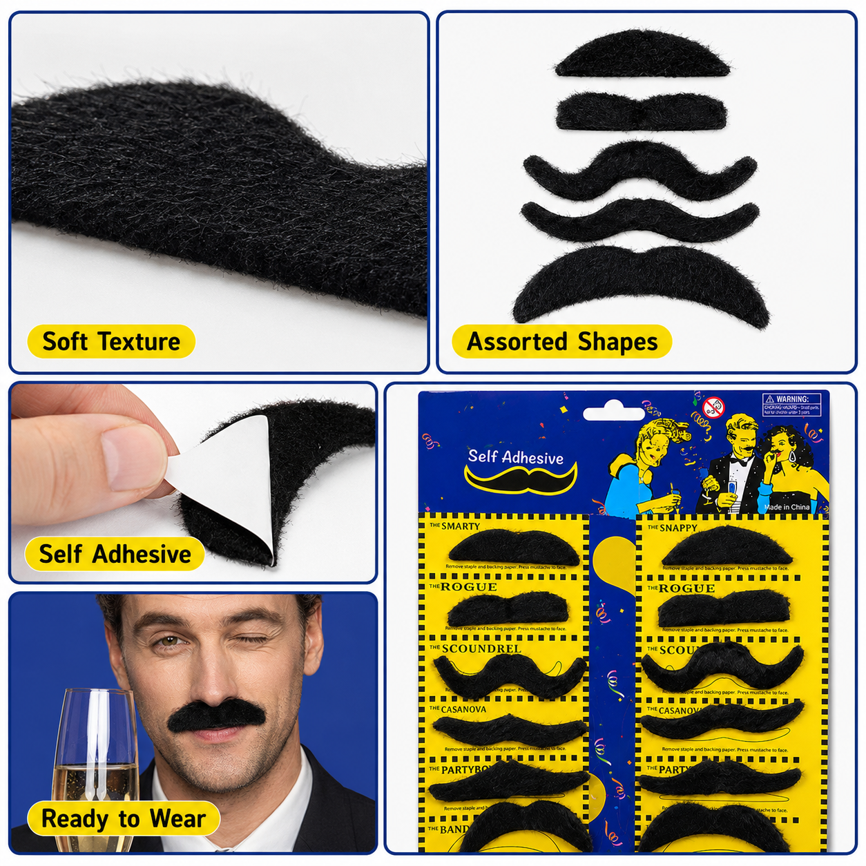 Fake Moustaches Black - 12PC
