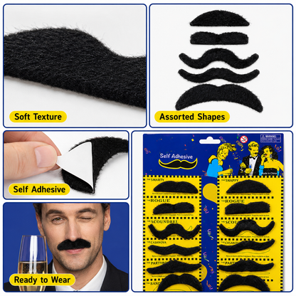 Fake Moustaches Black - 12PC