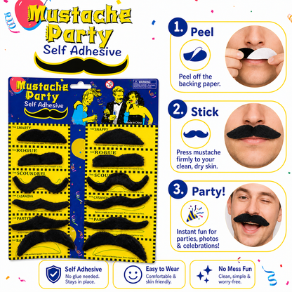 Fake Moustaches Black - 12PC