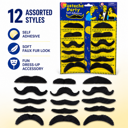Fake Moustaches Black - 12PC