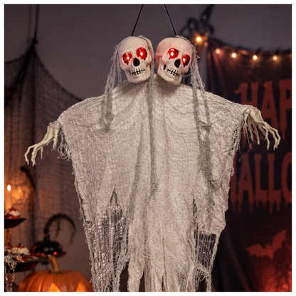 Twin Skull Duo Light Up Hanging Halloween Decoration - 3FT