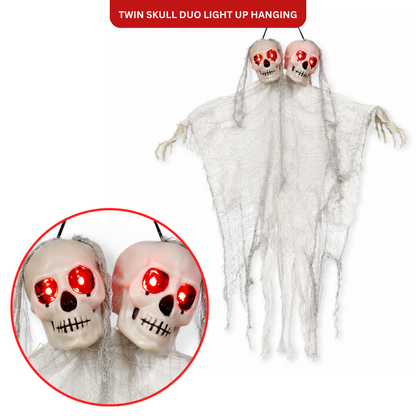 Twin Skull Duo Light Up Hanging Halloween Decoration - 3FT