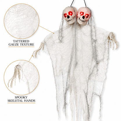 Twin Skull Duo Light Up Hanging Halloween Decoration - 3FT