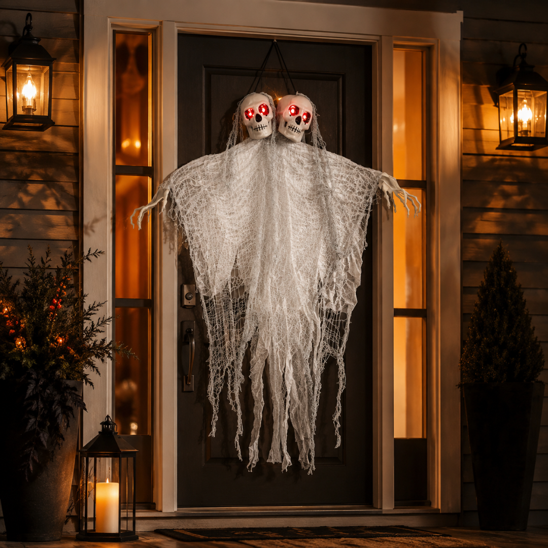 Twin Skull Duo Light Up Hanging Halloween Decoration - 3FT