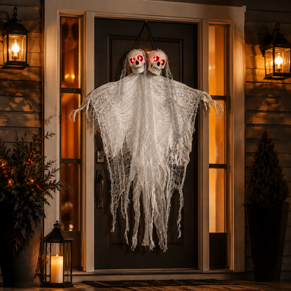 Twin Skull Duo Light Up Hanging Halloween Decoration - 3FT