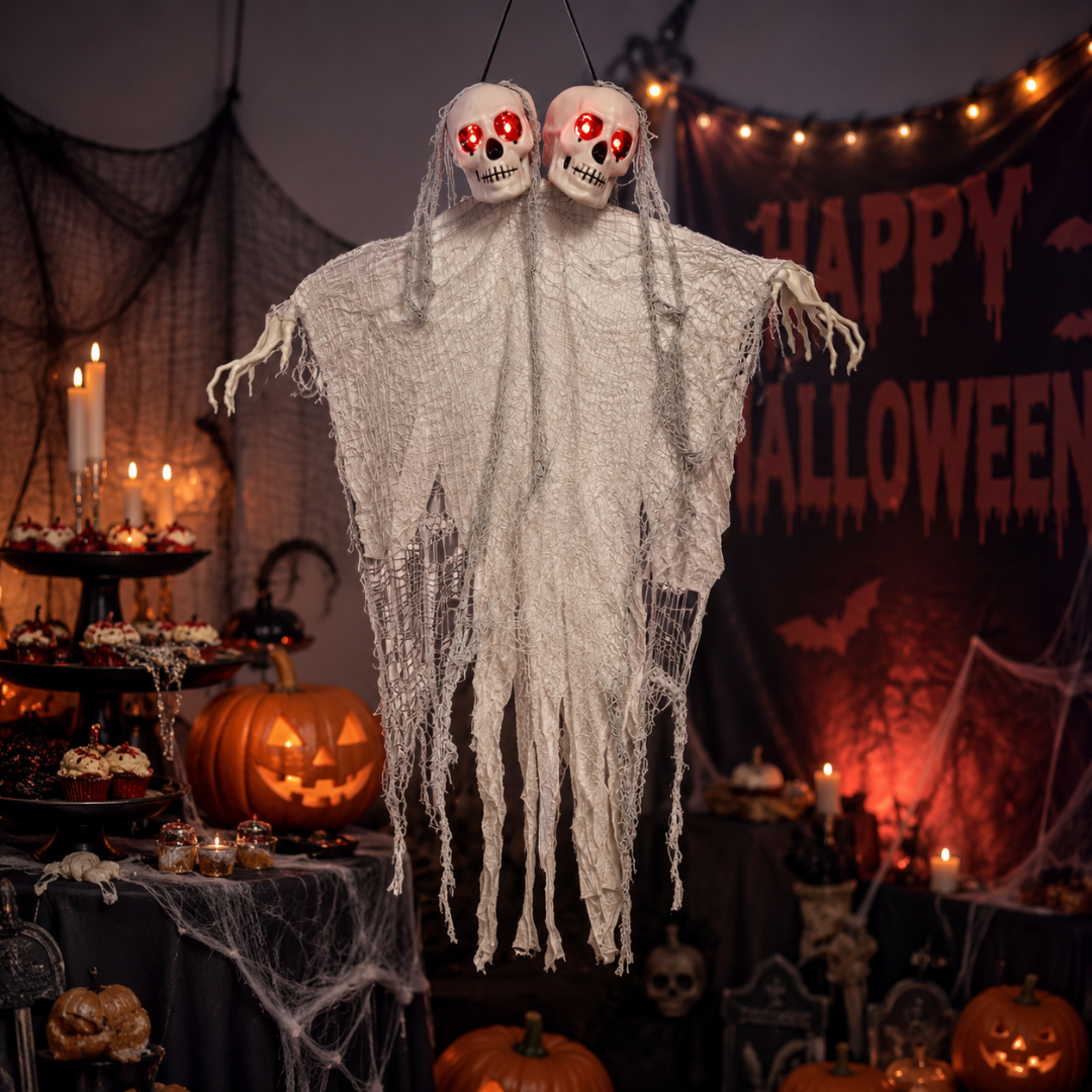 Twin Skull Duo Light Up Hanging Halloween Decoration - 3FT