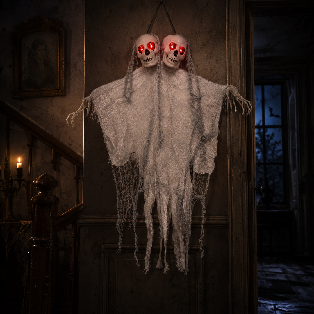 Twin Skull Duo Light Up Hanging Halloween Decoration - 3FT