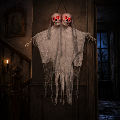 Twin Skull Duo Light Up Hanging Halloween Decoration - 3FT