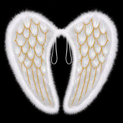 White Angel Wings for Kids |  Gold Feather Print Costume Wings with Soft Fluffy Trim - 1PC