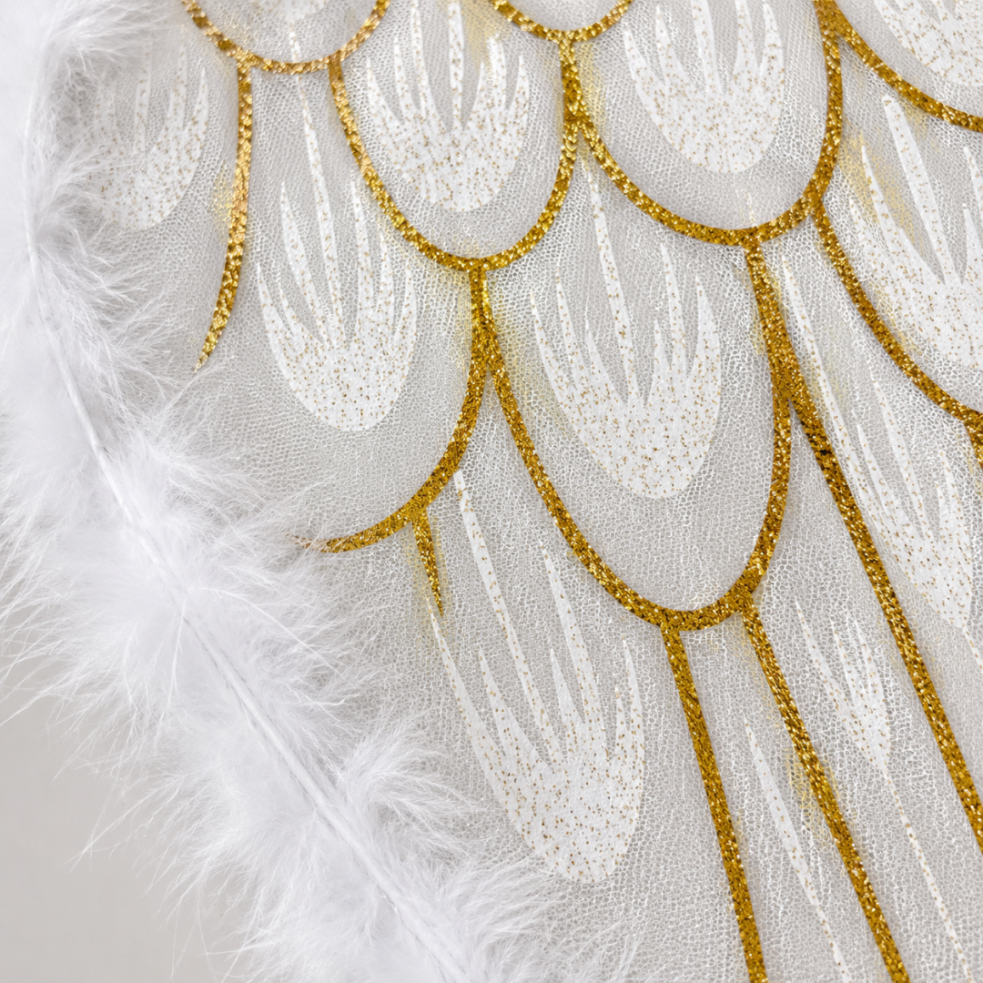 White Angel Wings for Kids |  Gold Feather Print Costume Wings with Soft Fluffy Trim - 1PC