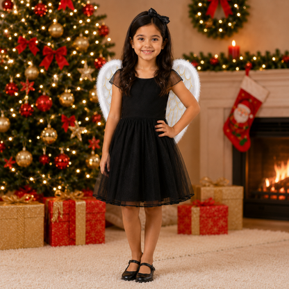 White Angel Wings for Kids |  Gold Feather Print Costume Wings with Soft Fluffy Trim - 1PC