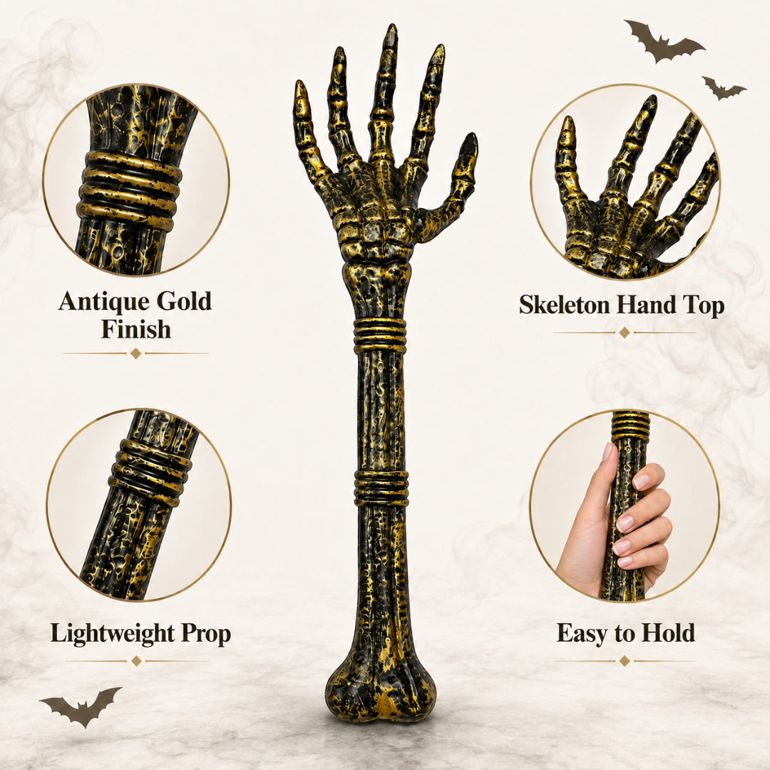 Antique Gold Skeleton Hand Wand Prop for Halloween - 1PC