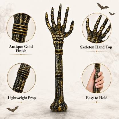 Antique Gold Skeleton Hand Wand Prop for Halloween - 1PC