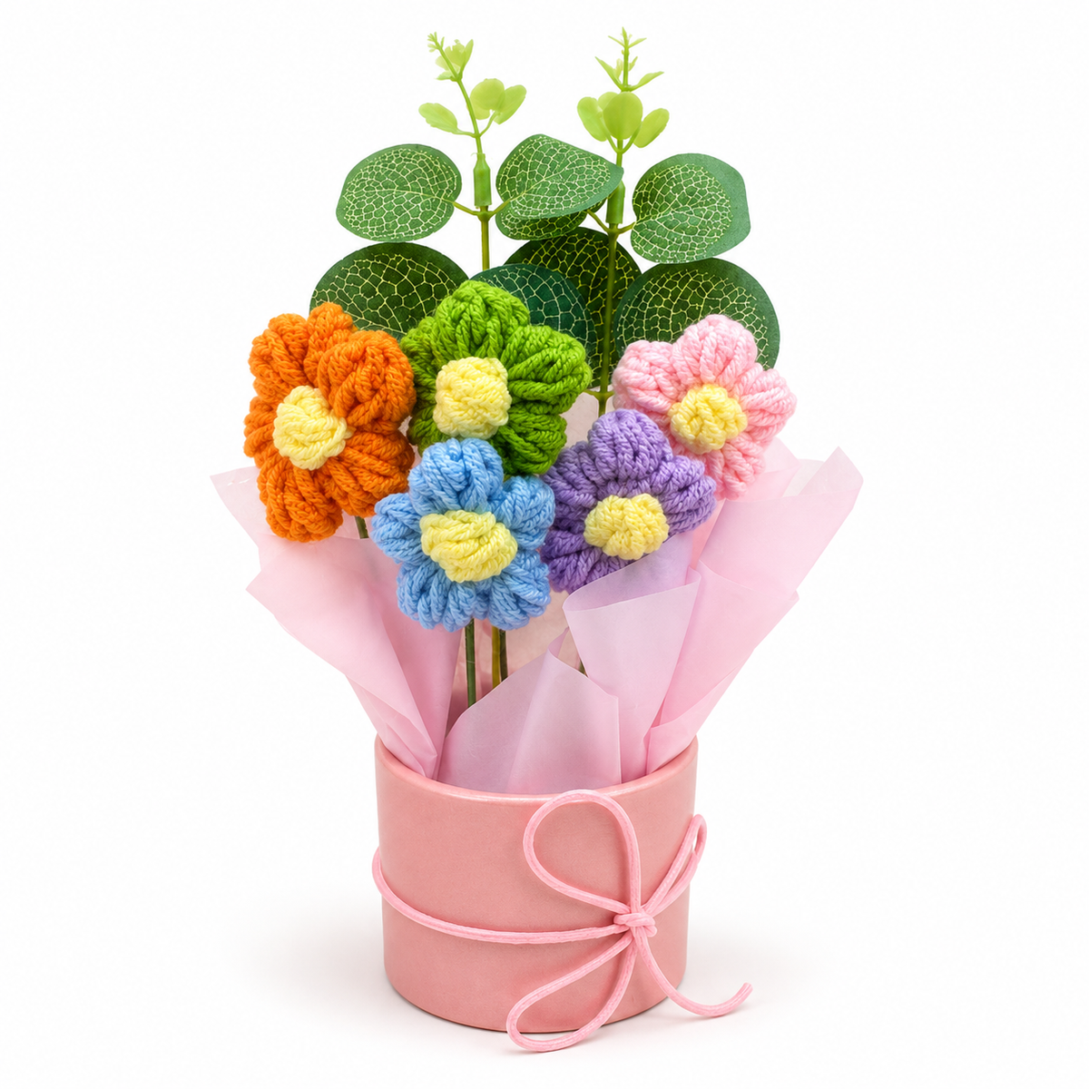 Pink Crochet Flower Set 5PC - Handmade Table Decor Gift | Wanna Party - Image 1