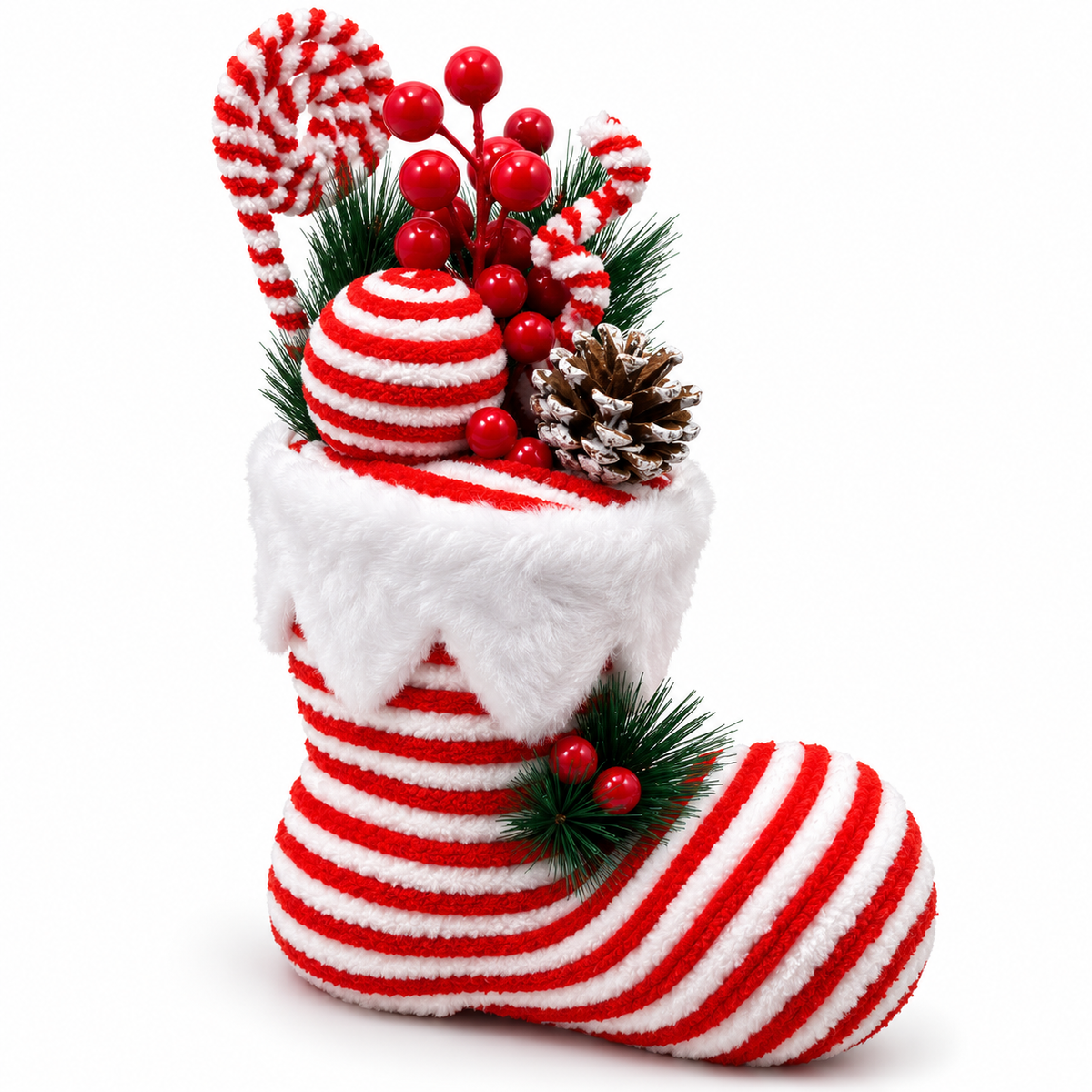 Santa Shoe Red & White Christmas Table Centerpiece – 13 x 8 Inch, 1PC | Decorative Santa Boot for Christmas Tree, Hanging, Home & Party Decor
