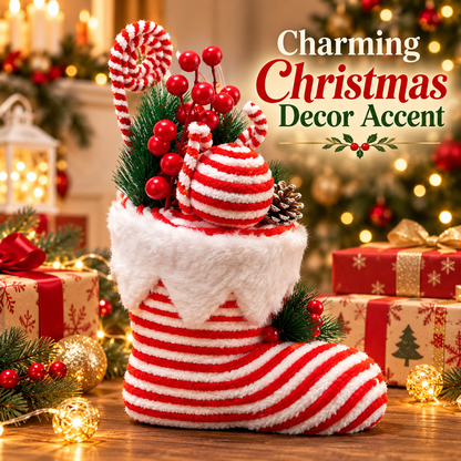 Santa Shoe Red & White Christmas Table Centerpiece – 13 x 8 Inch, 1PC | Decorative Santa Boot for Christmas Tree, Hanging, Home & Party Decor
