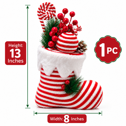 Santa Shoe Red & White Christmas Table Centerpiece – 13 x 8 Inch, 1PC | Decorative Santa Boot for Christmas Tree, Hanging, Home & Party Decor