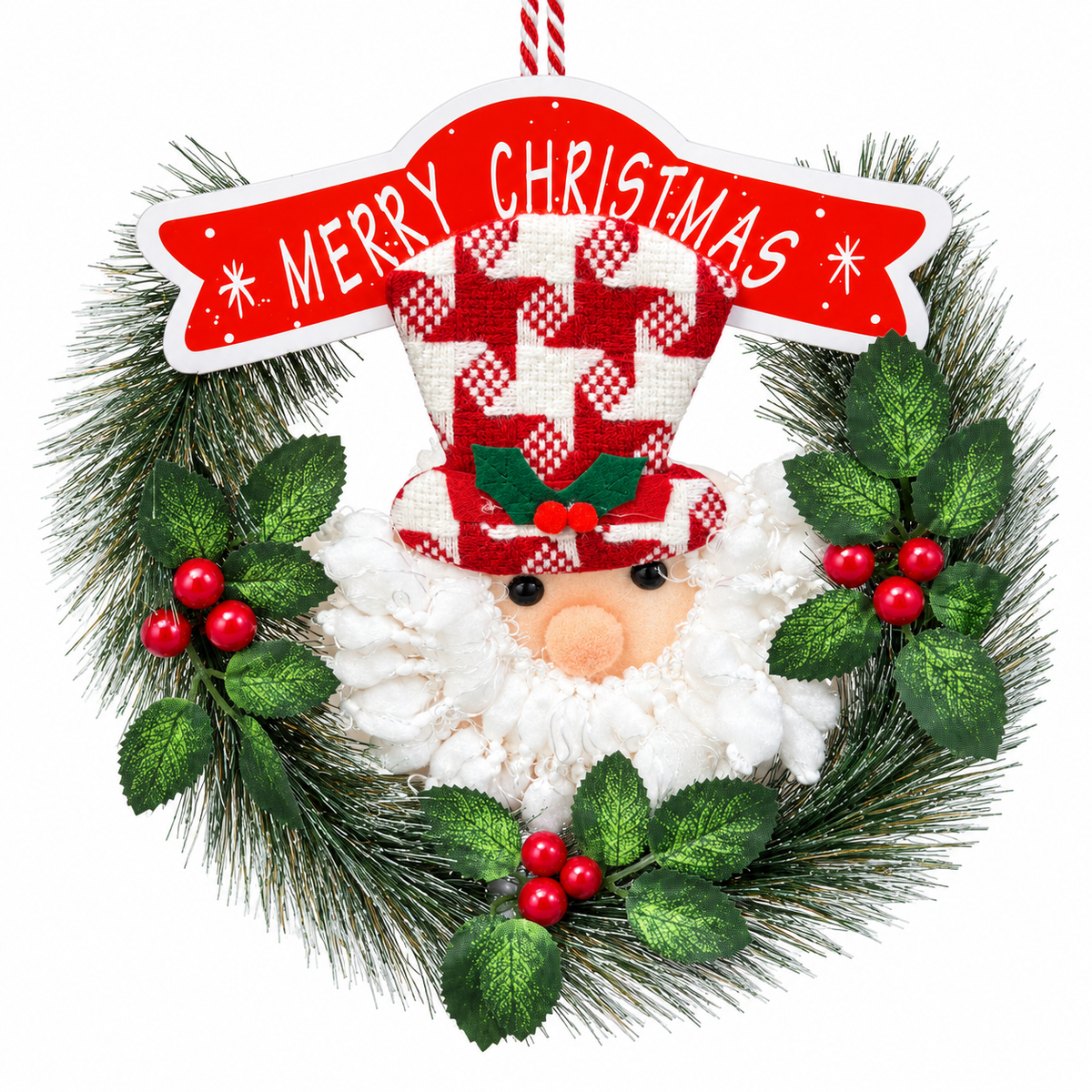 Santa Small Christmas Wreath Hanging – 9 x 9 Inch, 1PC | Decorative Santa Claus Xmas Wreath for Doors, Walls, Christmas Trees & Festive Home Decor