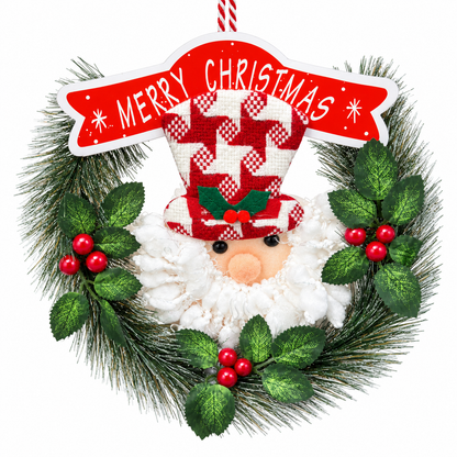 Santa Small Christmas Wreath Hanging – 9 x 9 Inch, 1PC | Decorative Santa Claus Xmas Wreath for Doors, Walls, Christmas Trees & Festive Home Decor