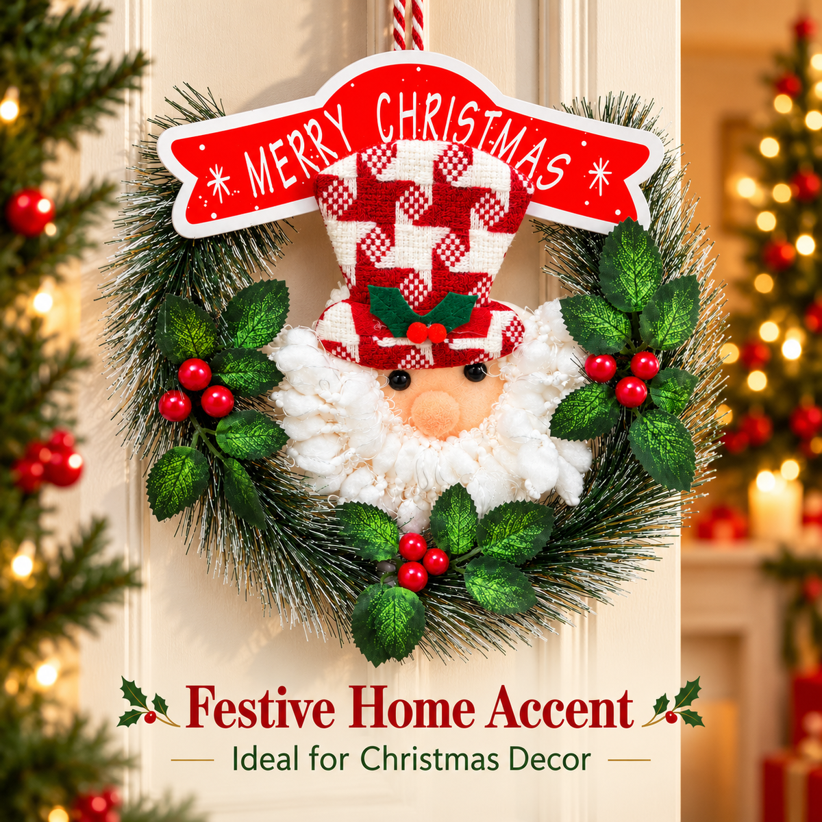 Santa Small Christmas Wreath Hanging – 9 x 9 Inch, 1PC | Decorative Santa Claus Xmas Wreath for Doors, Walls, Christmas Trees & Festive Home Decor