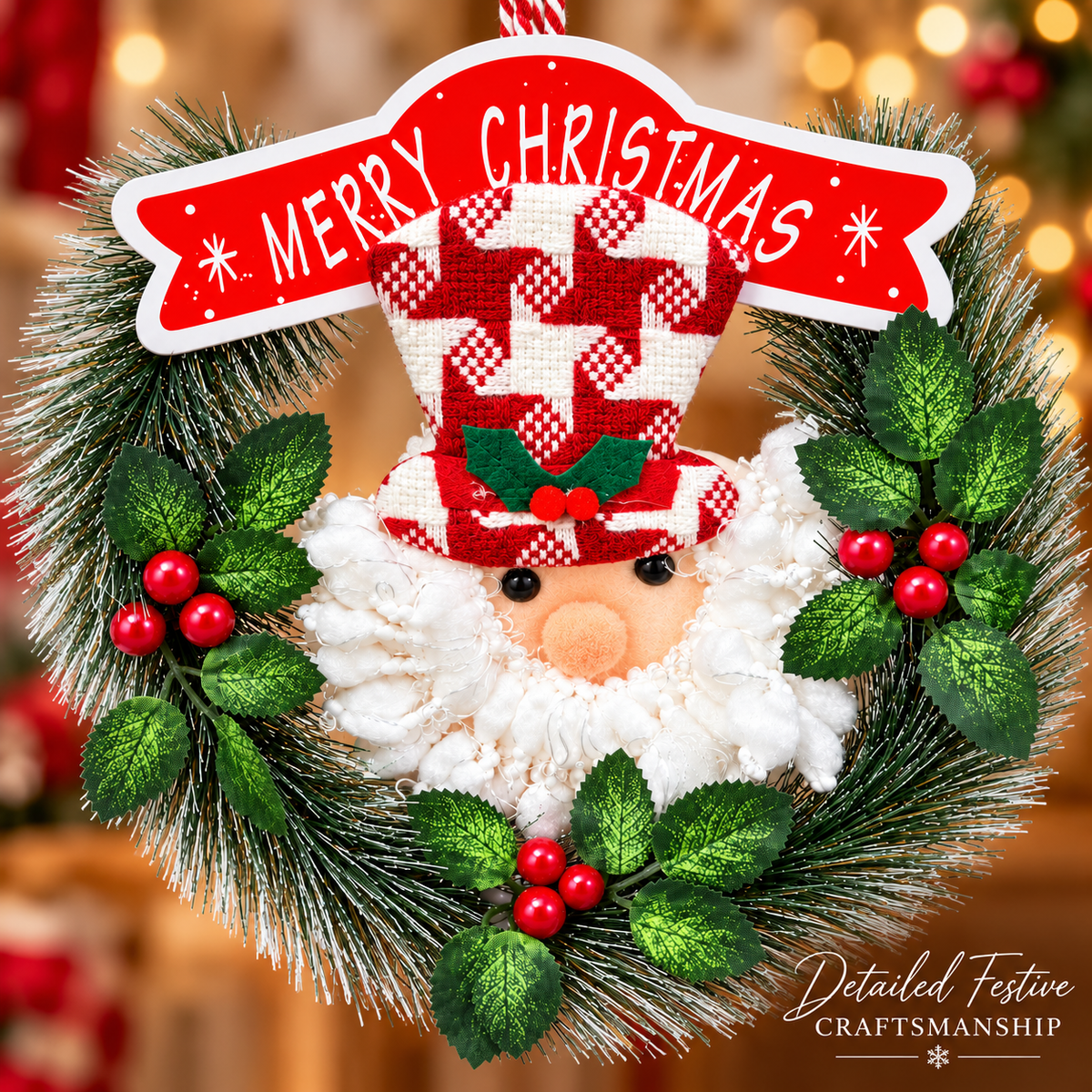 Santa Small Christmas Wreath Hanging – 9 x 9 Inch, 1PC | Decorative Santa Claus Xmas Wreath for Doors, Walls, Christmas Trees & Festive Home Decor