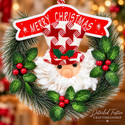 Santa Small Christmas Wreath Hanging – 9 x 9 Inch, 1PC | Decorative Santa Claus Xmas Wreath for Doors, Walls, Christmas Trees & Festive Home Decor