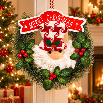 Santa Small Christmas Wreath Hanging – 9 x 9 Inch, 1PC | Decorative Santa Claus Xmas Wreath for Doors, Walls, Christmas Trees & Festive Home Decor
