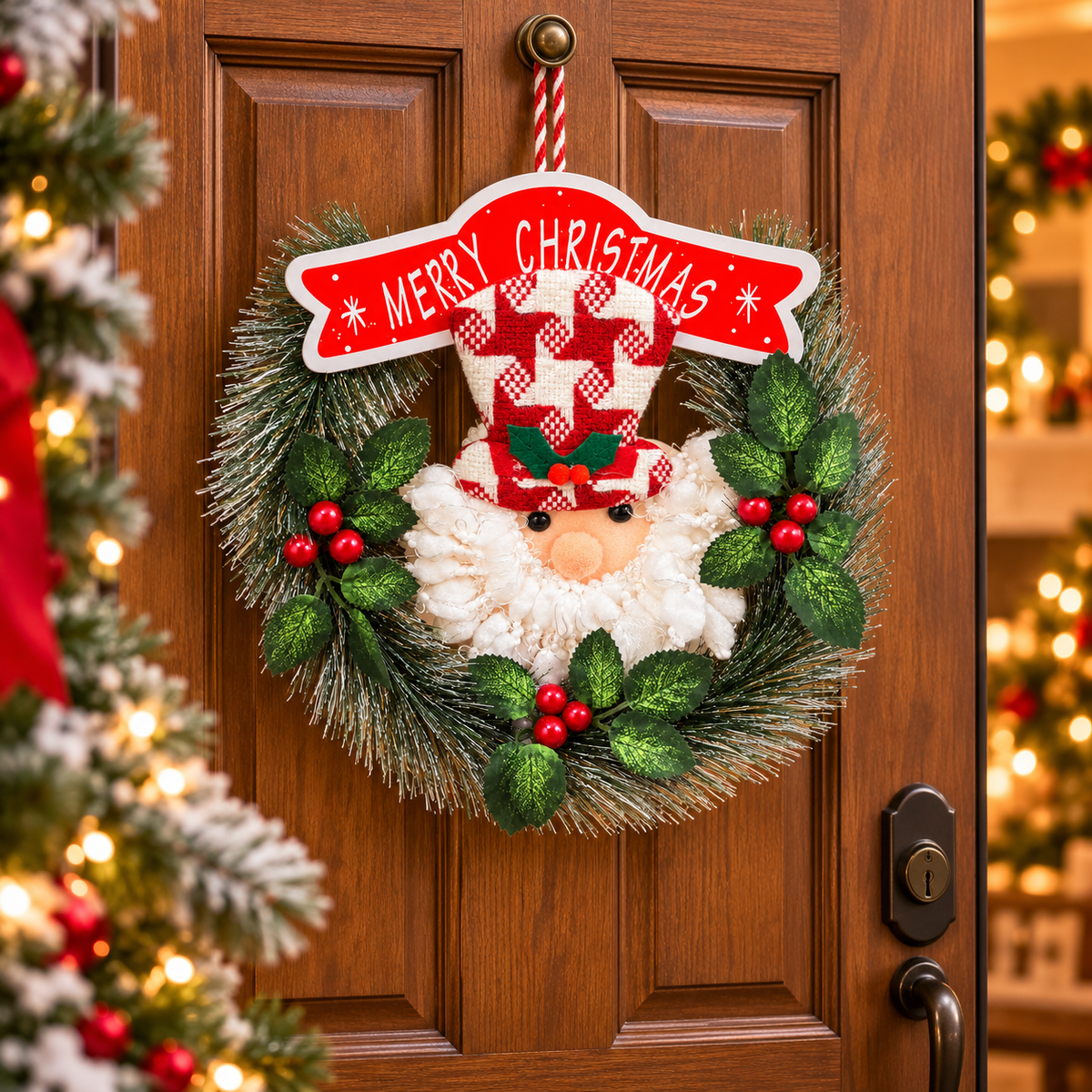 Santa Small Christmas Wreath Hanging – 9 x 9 Inch, 1PC | Decorative Santa Claus Xmas Wreath for Doors, Walls, Christmas Trees & Festive Home Decor