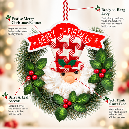 Santa Small Christmas Wreath Hanging – 9 x 9 Inch, 1PC | Decorative Santa Claus Xmas Wreath for Doors, Walls, Christmas Trees & Festive Home Decor