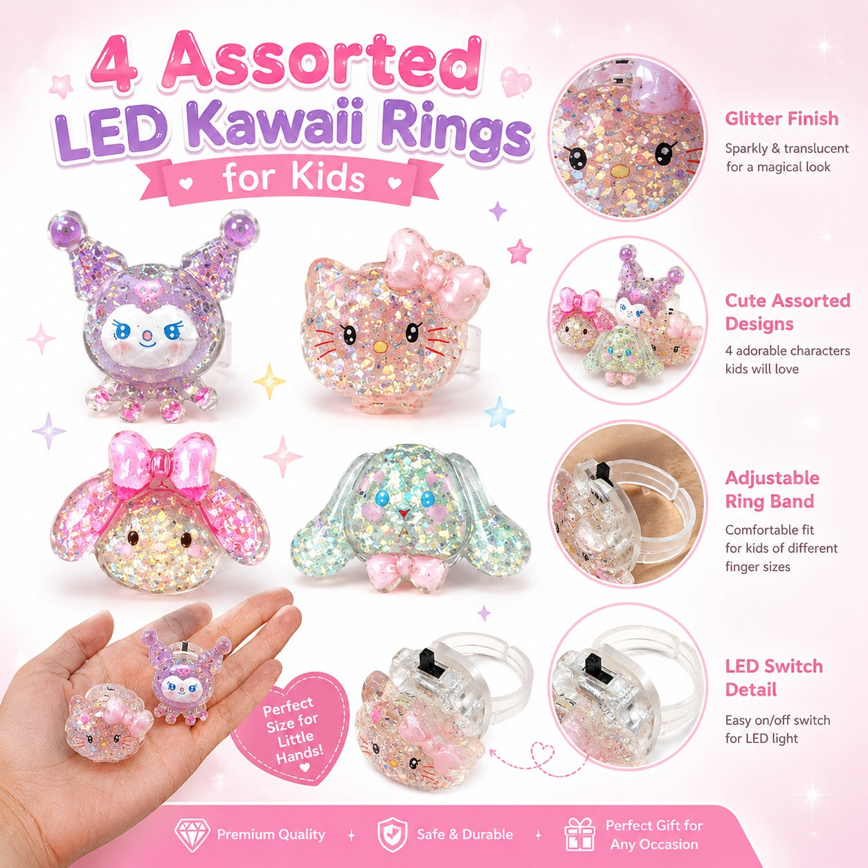 LED Kawai Fingure Rings - Set of 4PC